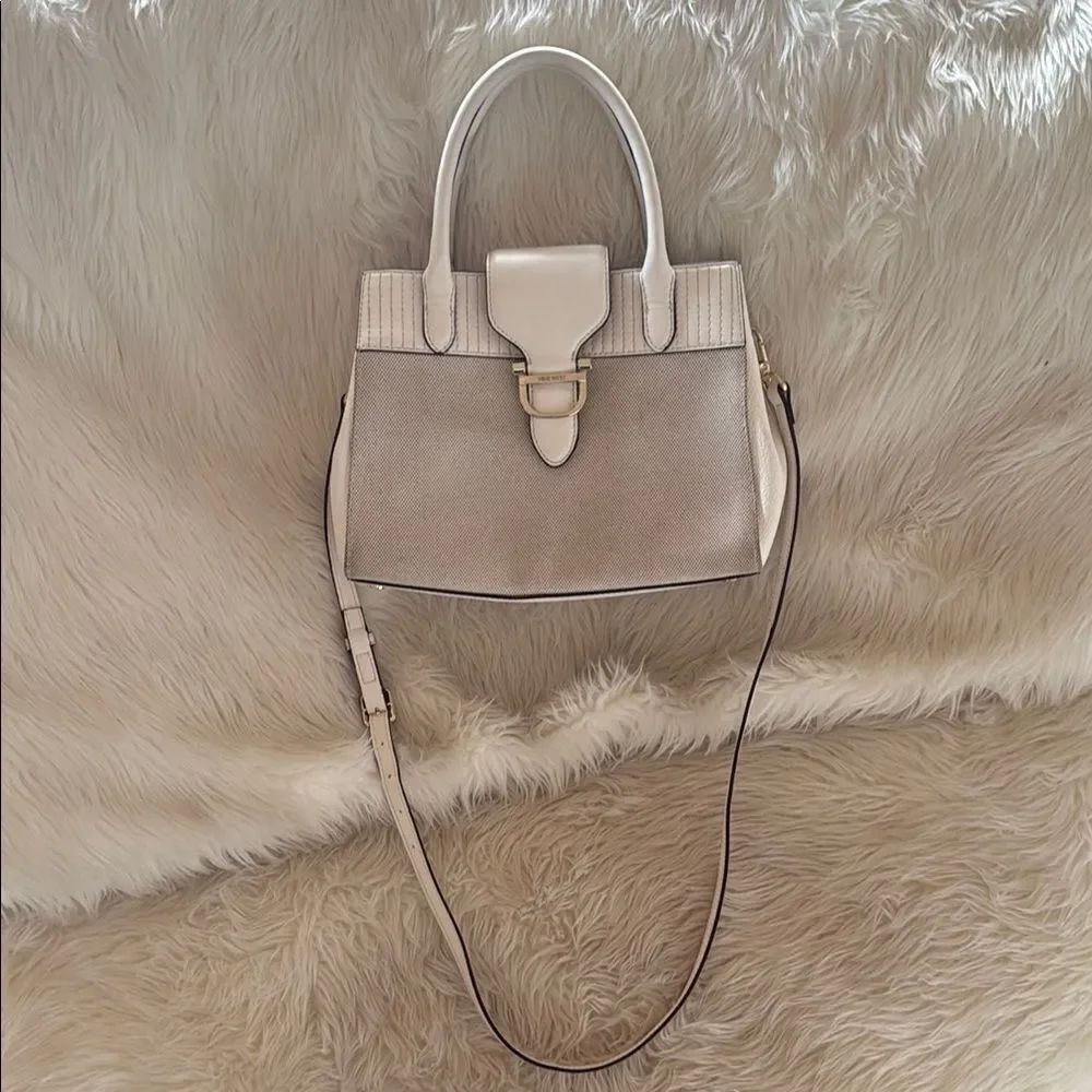 Cream and Tan Women's Handbag